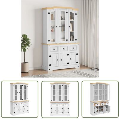 The Living Store Kredens Corona - biała 112x43x196 cm - drewno sosny meksykańskiej - Kredens The Living Store Kredens Corona - biała 112x43x196 cm - drewno sosny meksykańskiej - Kredens