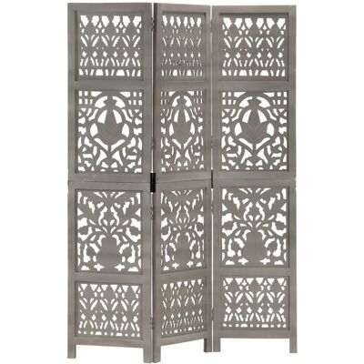 The Living Store Parawan 3-panelowy - rzeźbiony - szary - 120x165 cm - drewno mango - Parawan The Living Store Parawan 3-panelowy - rzeźbiony - szary - 120x165 cm - drewno mango - Parawan