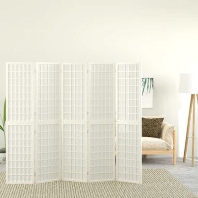 The Living Store Składany parawan 5-panelowy - styl japoński - 200x170 cm - biały - Parawan The Living Store Składany parawan 5-panelowy - styl japoński - 200x170 cm - biały - Parawan