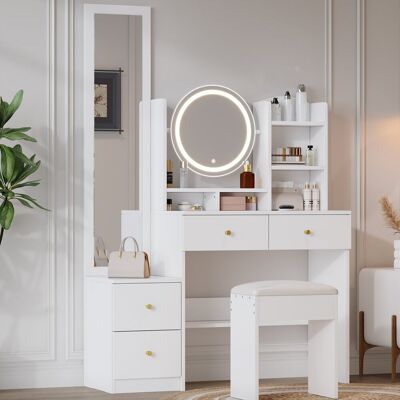 No Brand Toaletka 4 w 1-Lustro na całą długość-Obrotowe lustro stołowe-Oświetlenie LED 3-kolorowe-Biały-Rozmiar: 164 cm × 109 cm × 36 cm No Brand Toaletka 4 w 1-Lustro na całą długość-Obrotowe lustro stołowe-Oświetlenie LED 3-kolorowe-Biały-Rozmiar: 164 cm × 109 cm × 36 cm