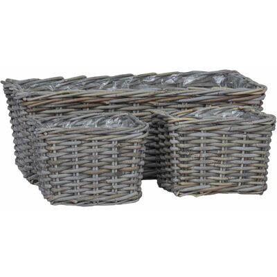 vidaXL Kosz na rośliny z przechowywaniem 3 pcs Szary Rattan Kubu vidaXL Kosz na rośliny z przechowywaniem 3 pcs Szary Rattan Kubu