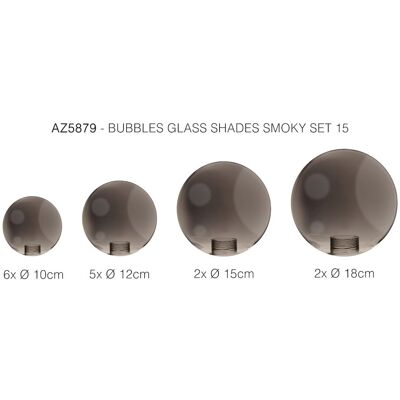 Zestaw 15 kloszy BUBBLES AZ5879 Azzardo 10,12,15,18cm szklane przydymiony Zestaw 15 kloszy BUBBLES AZ5879 Azzardo 10,12,15,18cm szklane przydymiony
