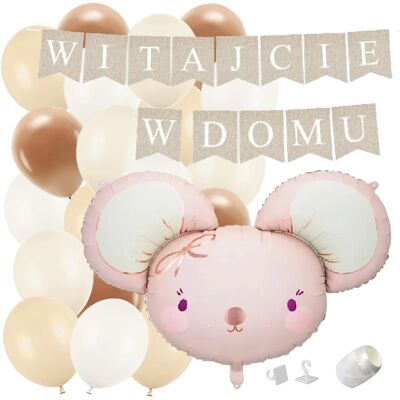OCHprosze ZESTAW balonów WITAJCIE W DOMU kraft - myszka + balony brązowe WITAJ boho powitanie dziecka OCHprosze ZESTAW balonów WITAJCIE W DOMU kraft - myszka + balony brązowe WITAJ boho powitanie dziecka