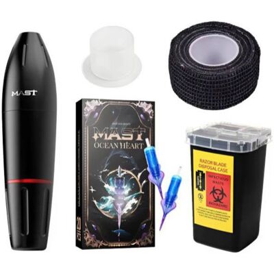 Zestaw Profesjonalny do Makijażu Permanentnego/Tatuażu: Mast Space Aluminum WQ102-6, Bandaż, Pojemnik na Odpady i Kartridże Zestaw Profesjonalny do Makijażu Permanentnego/Tatuażu: Mast Space Aluminum WQ102-6, Bandaż, Pojemnik na Odpady i Kartridże