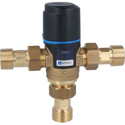 Zestaw termostatycznego zaworu mieszającego ATM 563, DN20, G1', 35÷60°C, Kvs 2,5 m3/h, ze śrubunkami AFRISO 1256344 Zestaw termostatycznego zaworu mieszającego ATM 563, DN20, G1', 35÷60°C, Kvs 2,5 m3/h, ze śrubunkami AFRISO 1256344