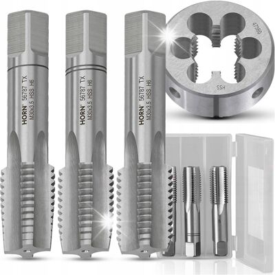 Horn Gwintowniki + Narzynka M30x3.5 Hss Zestaw 3+1 Komplet Gwintowników Horn Gwintowniki + Narzynka M30x3.5 Hss Zestaw 3+1 Komplet Gwintowników