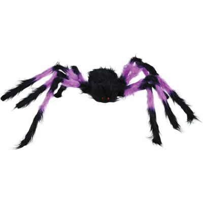 ABC Pająk Czarny W Fioletowe Paski Dekoracja Włochaty Duży 75cm Halloween ABC Pająk Czarny W Fioletowe Paski Dekoracja Włochaty Duży 75cm Halloween