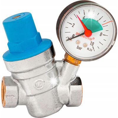 Diamond Reduktor Regulator Ciśnienia Wody Z Manometrem Fi 1/2 Cala Gw Dn15 Mosiężny Diamond Reduktor Regulator Ciśnienia Wody Z Manometrem Fi 1/2 Cala Gw Dn15 Mosiężny