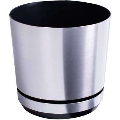 KERD 32 cm wzór ALUMINIUM * Doniczka z podstawką * klasyczna * efekt metalu * z drenażem * z połyskiem * gładka srebrna * duża szeroka donica KERD 32 cm wzór ALUMINIUM * Doniczka z podstawką * klasyczna * efekt metalu * z drenażem * z połyskiem * gładka srebrna * duża szeroka donica