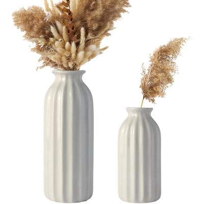 Inny producent Ceramiczny Wazon Zestaw 2 Sztuki Żebrowane w Stylu Boho Białe Inny producent Ceramiczny Wazon Zestaw 2 Sztuki Żebrowane w Stylu Boho Białe