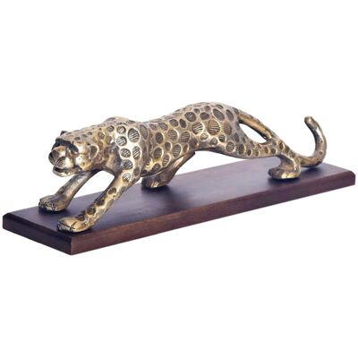 FineBuy Figura Dekoracyjna Pantera Złota Aluminium 63 cm Podstawa Drewno FineBuy Figura Dekoracyjna Pantera Złota Aluminium 63 cm Podstawa Drewno