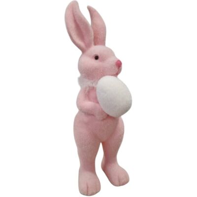 Nelino Figurka Wielkanocna Ozdoba Stojący Zając Flokowany z Jajkiem Pudrowy Róż Nelino Figurka Wielkanocna Ozdoba Stojący Zając Flokowany z Jajkiem Pudrowy Róż