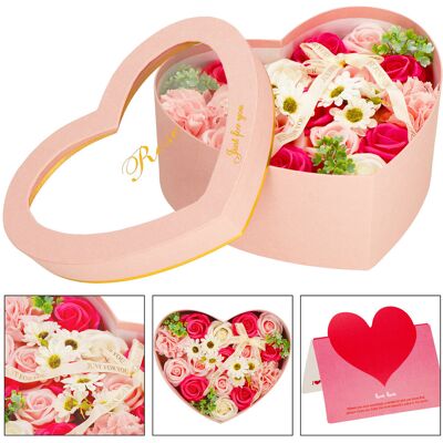 Springos Flower box róże mydlane 24 szt. zestaw kwiaty róży w pudełku serce różowe Springos Flower box róże mydlane 24 szt. zestaw kwiaty róży w pudełku serce różowe