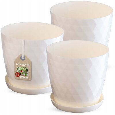 KADAX 3x Doniczka 25cm Osłonka Podstawka Kremowa - Doniczka KADAX 3x Doniczka 25cm Osłonka Podstawka Kremowa - Doniczka