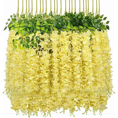 Inny producent Sztuczna girlanda kwiatowa glicynia wisteria żółta 110 cm – zestaw 12 sztuk – dekoracja ślubna, na taras, balkon, do domu, restauracji Inny producent Sztuczna girlanda kwiatowa glicynia wisteria żółta 110 cm – zestaw 12 sztuk – dekoracja ślubna, na taras, balkon, do domu, restauracji