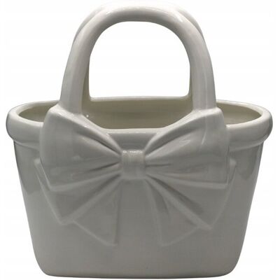 Ewax Wazon ceramiczny Torebka z kokardą 27 cm elegancka dekoracja biały połysk Ewax Wazon ceramiczny Torebka z kokardą 27 cm elegancka dekoracja biały połysk