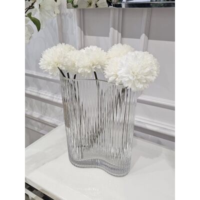 Inny producent WAZON szklany, transparentny, prążkowana faktura, nieregularny kształt, designerski 24 cm Inny producent WAZON szklany, transparentny, prążkowana faktura, nieregularny kształt, designerski 24 cm