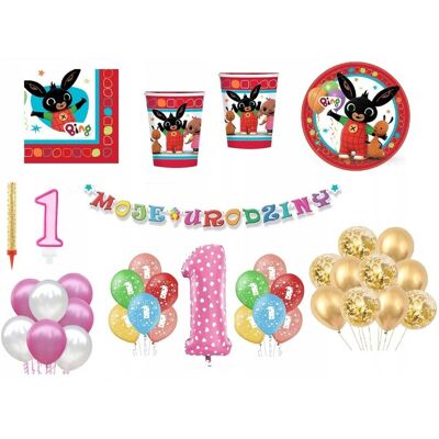 ImprezCzas Zestaw Bing 1 Urodziny Balony Talerzyki Kubeczki Baner świeczka fontanna ImprezCzas Zestaw Bing 1 Urodziny Balony Talerzyki Kubeczki Baner świeczka fontanna