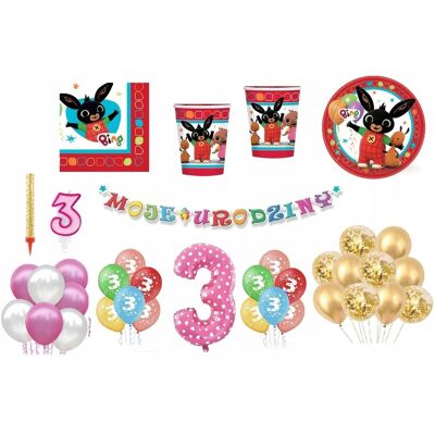 ImprezCzas Zestaw Bing 3 Urodziny Balony Talerzyki Kubeczki Baner świeczka fontanna ImprezCzas Zestaw Bing 3 Urodziny Balony Talerzyki Kubeczki Baner świeczka fontanna