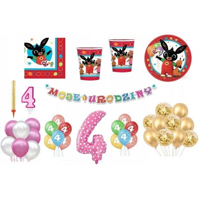 ImprezCzas Zestaw Bing 4 Urodziny Balony Talerzyki Kubeczki Baner świeczka fontanna ImprezCzas Zestaw Bing 4 Urodziny Balony Talerzyki Kubeczki Baner świeczka fontanna