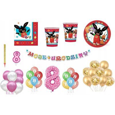 ImprezCzas Zestaw Bing 8 Urodziny Balony Talerzyki Kubeczki Baner świeczka fontanna ImprezCzas Zestaw Bing 8 Urodziny Balony Talerzyki Kubeczki Baner świeczka fontanna