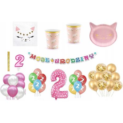 ImprezCzas Zestaw Kotek 2 Urodziny Balony Talerzyki Kubeczki Baner świeczka fontanna ImprezCzas Zestaw Kotek 2 Urodziny Balony Talerzyki Kubeczki Baner świeczka fontanna