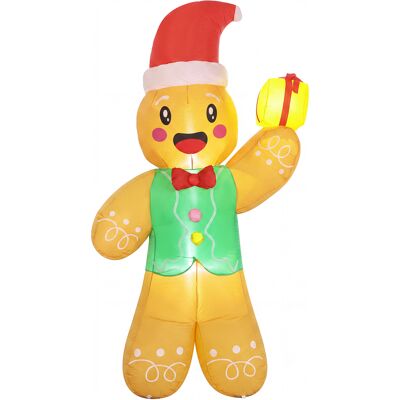 Outsunny Nadmuchiwany Piernik Z Prezentem, Led, 250 Cm, Figurka Świąteczna Do Ogrodu Outsunny Nadmuchiwany Piernik Z Prezentem, Led, 250 Cm, Figurka Świąteczna Do Ogrodu