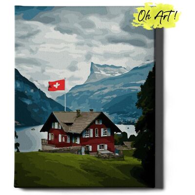 Malowanie Po Numerach 40x50cm Dom w Szwajcarii – Obraz do Malowania po numerach Krajobraz – Oh Art! Malowanie Po Numerach 40x50cm Dom w Szwajcarii – Obraz do Malowania po numerach Krajobraz – Oh Art!