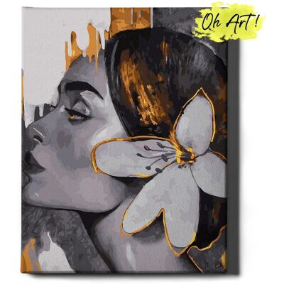 Malowanie Po Numerach ze złotą farbą z Ramą 40x50 cm Dziewczyna z lilią – Obraz do Malowania po numerach z błyszczącą farbą Ludzie Oh Art! Malowanie Po Numerach ze złotą farbą z Ramą 40x50 cm Dziewczyna z lilią – Obraz do Malowania po numerach z błyszczącą farbą Ludzie Oh Art!