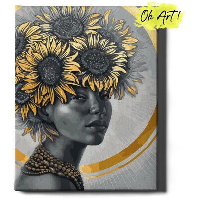 Malowanie Po Numerach ze złotą farbą z Ramą 40x50 cm Kobieta – Obraz do Malowania po numerach z błyszczącą farbą Kwiaty - Oh Art! Malowanie Po Numerach ze złotą farbą z Ramą 40x50 cm Kobieta – Obraz do Malowania po numerach z błyszczącą farbą Kwiaty - Oh Art!