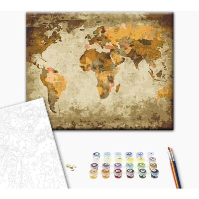 ARTGEIST Obraz do samodzielnego malowania - Brązowa mapa świata ARTGEIST Obraz do samodzielnego malowania - Brązowa mapa świata