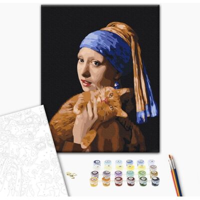 ARTGEIST Obraz do samodzielnego malowania - Dziewczyna z perłą i rudym kotem ARTGEIST Obraz do samodzielnego malowania - Dziewczyna z perłą i rudym kotem