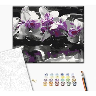 ARTGEIST Obraz do samodzielnego malowania - Fioletowa orchidea (czarne tło i odbicie w wodzie) ARTGEIST Obraz do samodzielnego malowania - Fioletowa orchidea (czarne tło i odbicie w wodzie)