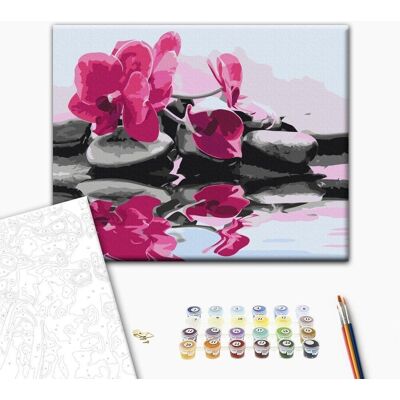 ARTGEIST Obraz do samodzielnego malowania - Orchidea i kamienie zen w lustrze wody ARTGEIST Obraz do samodzielnego malowania - Orchidea i kamienie zen w lustrze wody