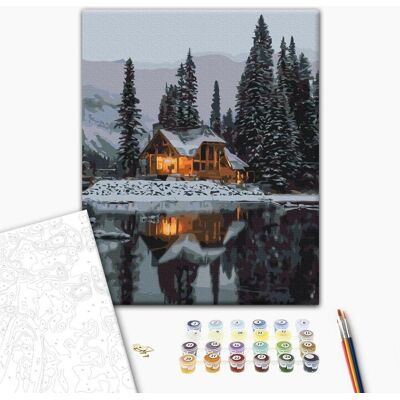ARTGEIST Obraz do samodzielnego malowania - Ośnieżony domek w górach ARTGEIST Obraz do samodzielnego malowania - Ośnieżony domek w górach