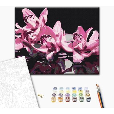 Artgeist Różowa Orchidea - Czarne Tło - Zestaw do Malowania 60x40cm Artgeist Różowa Orchidea - Czarne Tło - Zestaw do Malowania 60x40cm