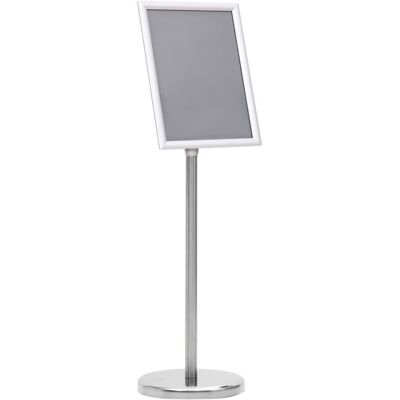 VMP STOJAK NA PLAKAT A4 ALUMINIUM SREBRNY OCHRONA PRZED KURZEM REGULACJA WYSOKOŚCI 25X(63-108)CM VMP STOJAK NA PLAKAT A4 ALUMINIUM SREBRNY OCHRONA PRZED KURZEM REGULACJA WYSOKOŚCI 25X(63-108)CM