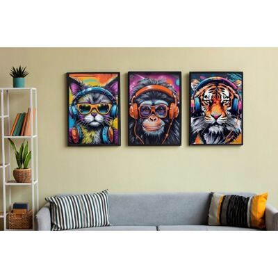 Deco-Online Zestaw trzech Plakatów Kot Małpa Lew A3 muzyka DJ dekoracja ramki kolory Deco-Online Zestaw trzech Plakatów Kot Małpa Lew A3 muzyka DJ dekoracja ramki kolory