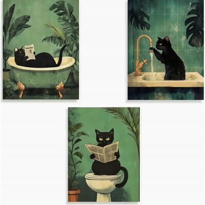 Inny producent Plakat 3 Sztuki 20x30cm Kot Łazienka Grafika Dekoracja Obraz Matowy Płótno Inny producent Plakat 3 Sztuki 20x30cm Kot Łazienka Grafika Dekoracja Obraz Matowy Płótno