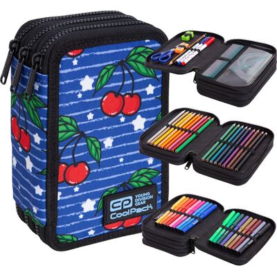 Piórnik Z Wyposażeniem Trzykomorowy Dla Chłopca, Jumper 3 Coolpack, Wiśnie, Niebieski Piórnik Z Wyposażeniem Trzykomorowy Dla Chłopca, Jumper 3 Coolpack, Wiśnie, Niebieski