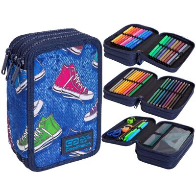 Piórnik Z Wyposażeniem Trzykomorowy Dla Dzieci, Jumper Coolpack, Grafika, Niebieski Piórnik Z Wyposażeniem Trzykomorowy Dla Dzieci, Jumper Coolpack, Grafika, Niebieski