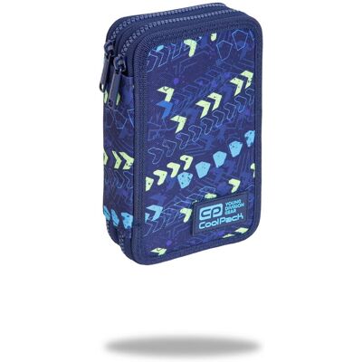 Piórnik z wyposażeniem dwukomorowy dla dzieci, Jumper 2 Chevron CoolPack, geometryczny, niebieski Piórnik z wyposażeniem dwukomorowy dla dzieci, Jumper 2 Chevron CoolPack, geometryczny, niebieski