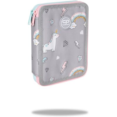 Piórnik z wyposażeniem dwukomorowy dla dzieci, Jumper XL Patio, jednorożec, jasnoszary Piórnik z wyposażeniem dwukomorowy dla dzieci, Jumper XL Patio, jednorożec, jasnoszary