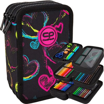 Patio Coolpack Piórnik Szkolny Trzykomorowy Z Wyposażeniem Electric Hearts Patio Coolpack Piórnik Szkolny Trzykomorowy Z Wyposażeniem Electric Hearts