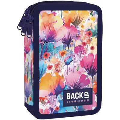 Derform Piórnik z wyposażeniem trzykomorowy dla dziewczynki, BackUp, kwiaty, różowy Derform Piórnik z wyposażeniem trzykomorowy dla dziewczynki, BackUp, kwiaty, różowy
