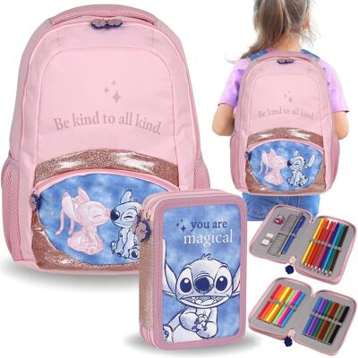 Disney Stitch Zestaw Szkolny Dla Dziewczynki: Usztywniany Plecak + Piórnik Z Wyposażeniem, Wyprawka Szkolna Disney Stitch Zestaw Szkolny Dla Dziewczynki: Usztywniany Plecak + Piórnik Z Wyposażeniem, Wyprawka Szkolna