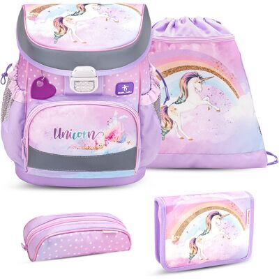 Ergonomiczny zestaw szkolny Belmil Mini-Fit „Rainbow Unicorn” dla dziewczynek – 4 części Ergonomiczny zestaw szkolny Belmil Mini-Fit „Rainbow Unicorn” dla dziewczynek – 4 części