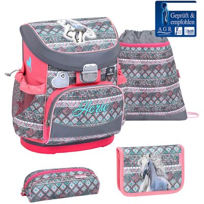 Ergonomiczny zestaw tornistra szkolnego dla dziewczynek – Belmil Mini-Fit 'Horse Aruba Blue+ (4-częściowy) Ergonomiczny zestaw tornistra szkolnego dla dziewczynek – Belmil Mini-Fit 'Horse Aruba Blue+ (4-częściowy)