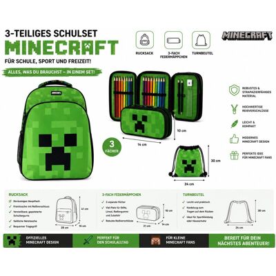 Astra Minecraft Zestaw Szkolny 3-elementowy – Plecak + Piórnik 3-komorowy + Worek na buty Astra Minecraft Zestaw Szkolny 3-elementowy – Plecak + Piórnik 3-komorowy + Worek na buty