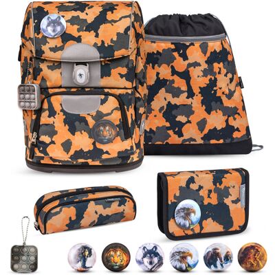BELMIL Motion Orange Camouflage Zestaw tornistra szkolnego 4-częściowy BELMIL Motion Orange Camouflage Zestaw tornistra szkolnego 4-częściowy